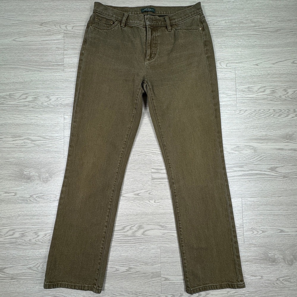 Lauren Ralph Lauren Womens Jeans Classic Straight Olive Green 6P Petite Stretch